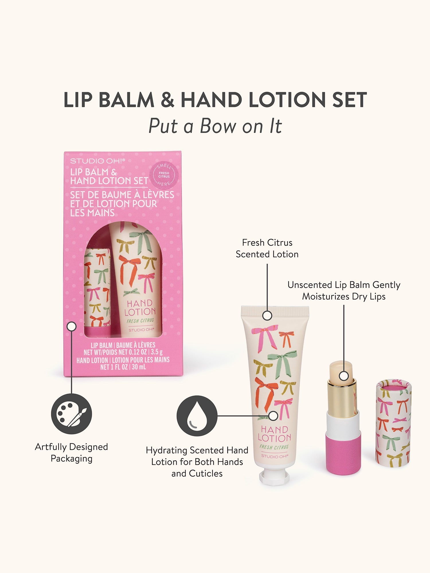 Studio Oh!- Put a Bow on It Lip Balm & Hand Lotion Set