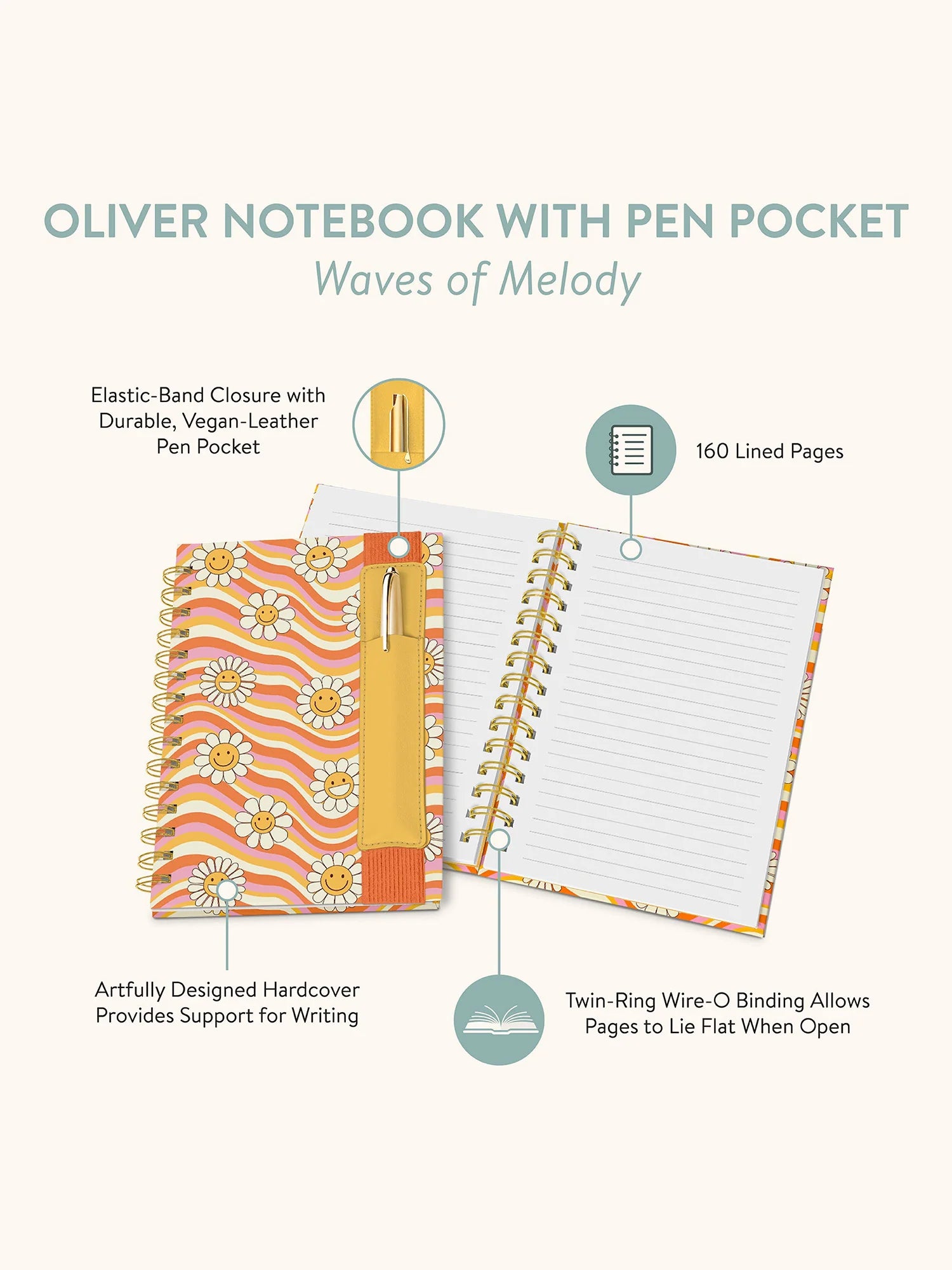 Studio Oh!- Waves of Melody Oliver Notebook with Pen Pocket