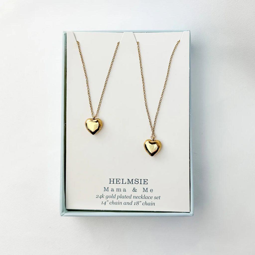 Helmsie- Mama & Me Puff Heart Necklace Set