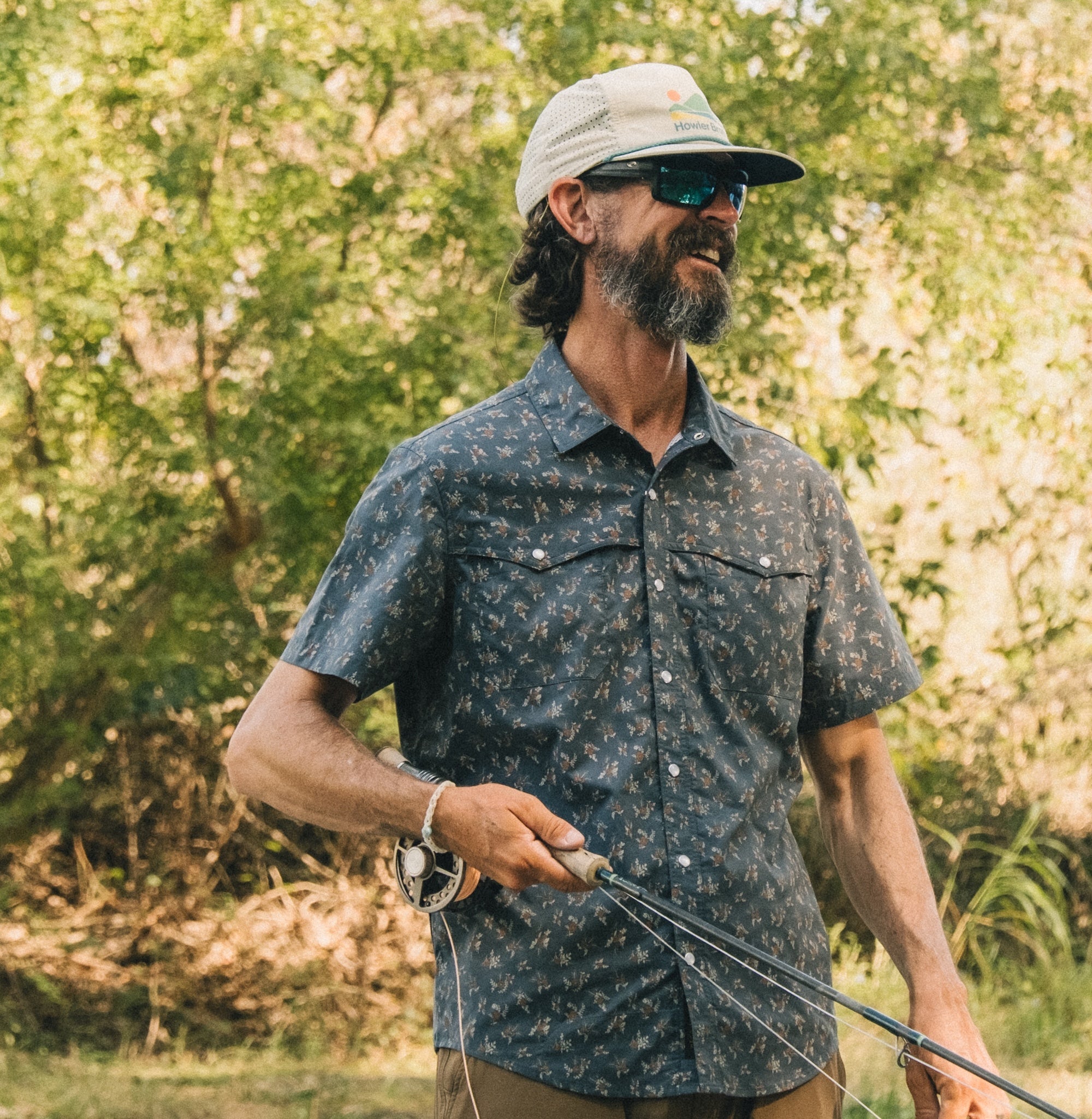 Howler Bros- Open Country Tech Shirt: Rancher Floral : Dark Slate