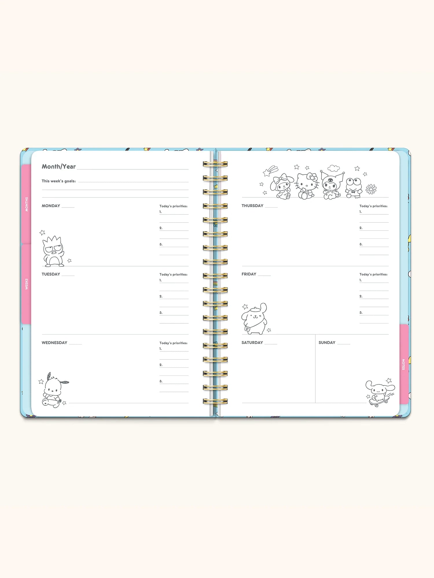 Studio Oh!- Hello Kitty and Friends College Letters Blue Undated Tri-Tab Planner