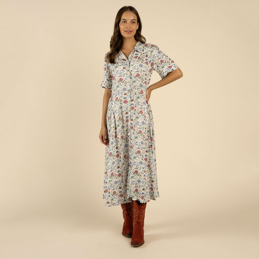 Sendero- La Dahlia Dress White Floral