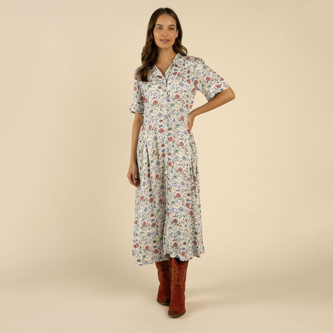 Sendero- La Dahlia Dress White Floral