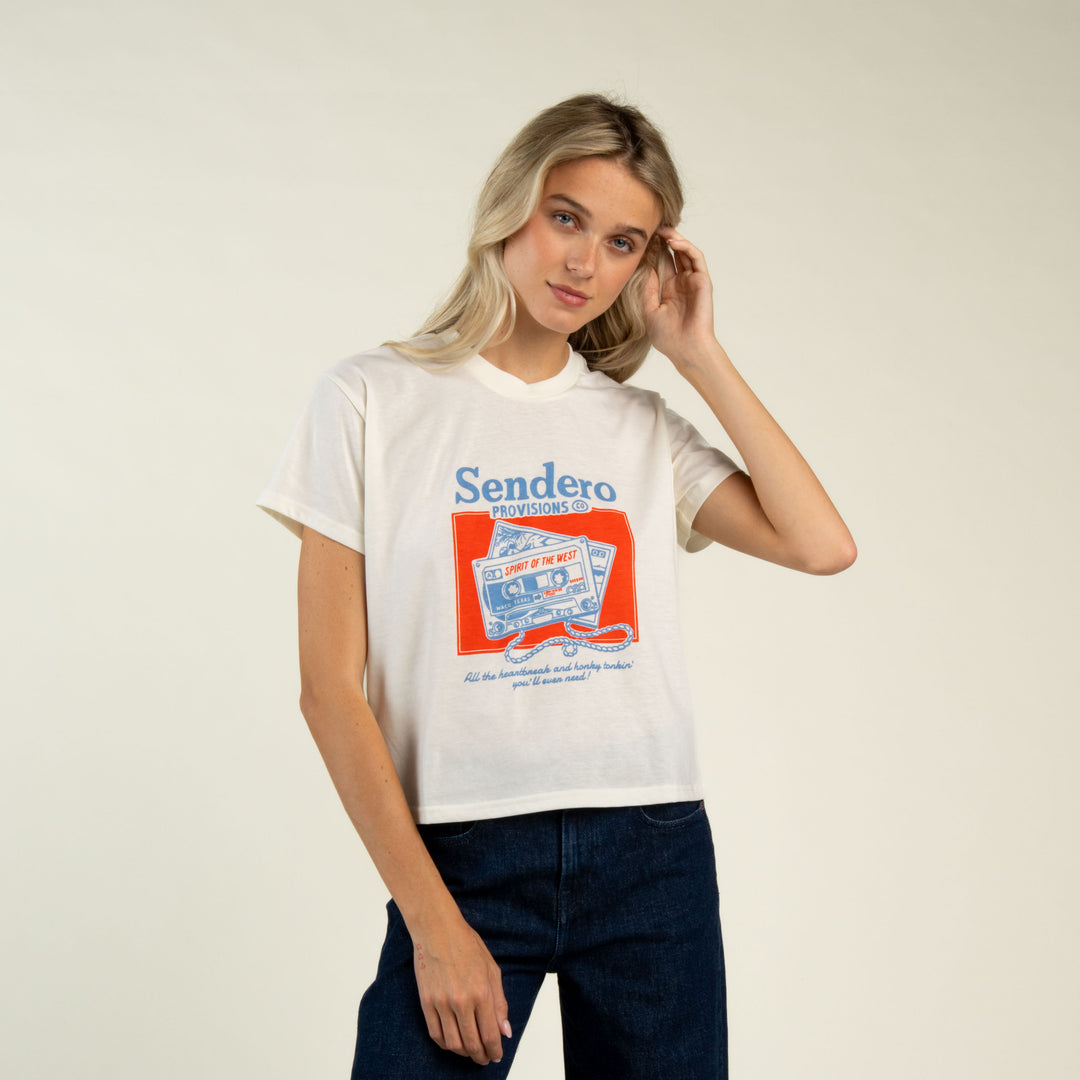 Sendero- Cassette Tape Boxy Tee - Vintage White