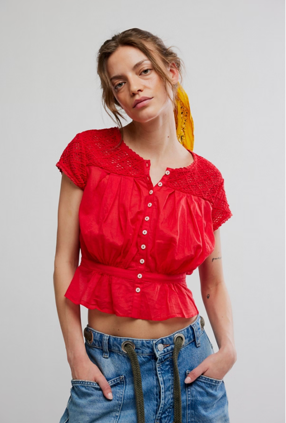 Free People- Gemma Embroidered Top