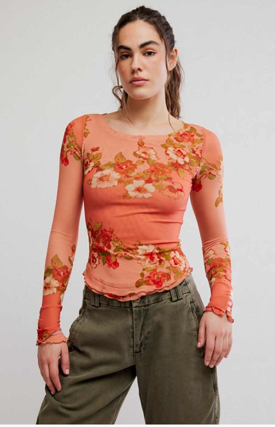 Free People-  Lilly Printed Long Sleeve Top