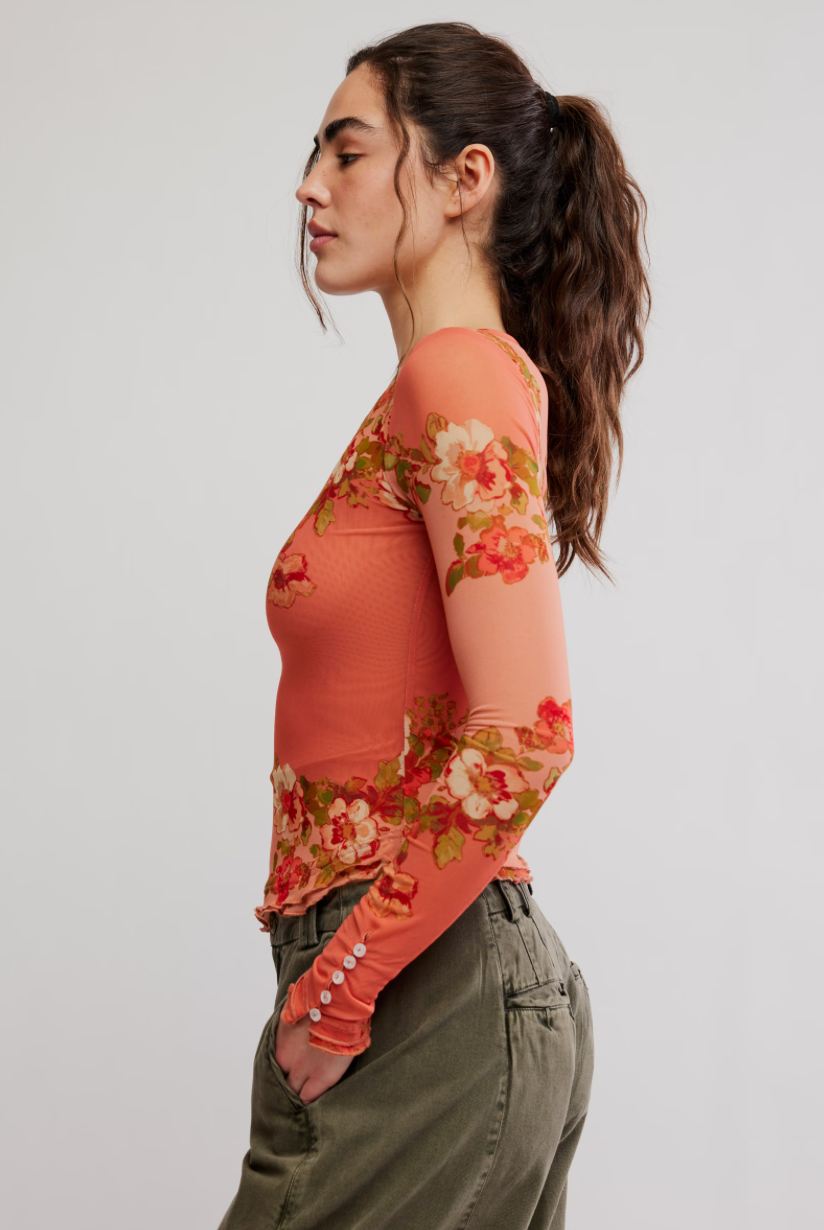 Free People-  Lilly Printed Long Sleeve Top
