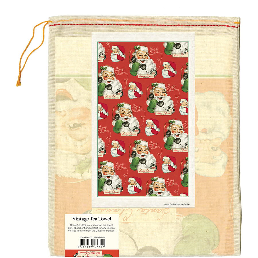 Cavallini Papers & Co.- Telephone Santa Tea Towel