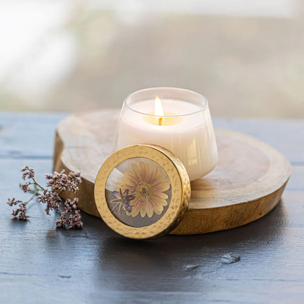 Rosy Rings- Petite Pressed Floral Candle Vanilla Rain
