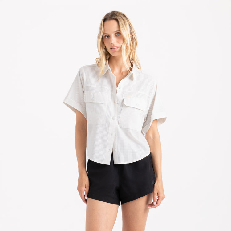 Roark- Bless Up Cropped Button Up Shirt in Mist