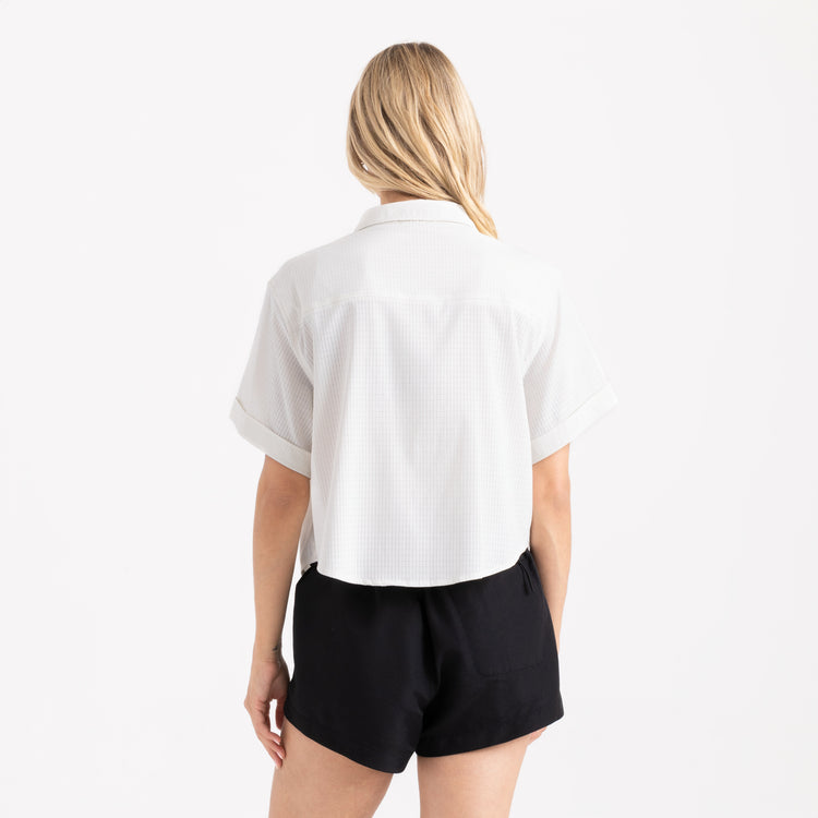 Roark- Bless Up Cropped Button Up Shirt in Mist