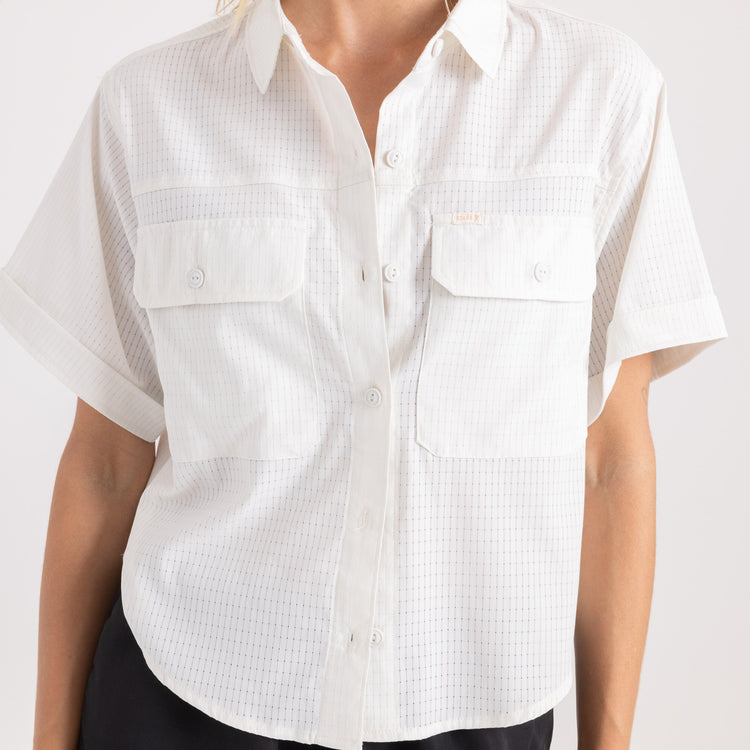 Roark- Bless Up Cropped Button Up Shirt in Mist