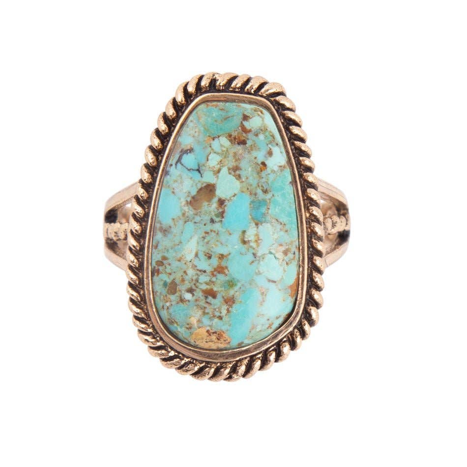 Barse Jewelry- Roped Blue Turquoise Golden Ring