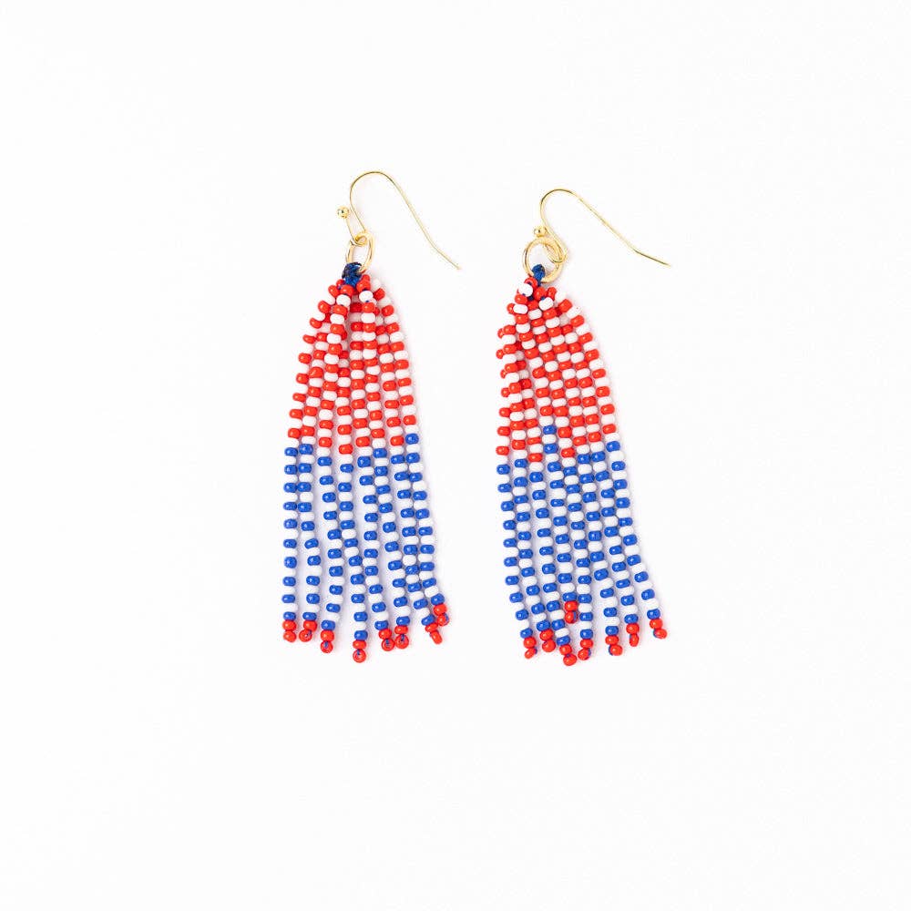 INK + ALLOY- Game Day Tassel Seed Bead Earrings Blue + Red