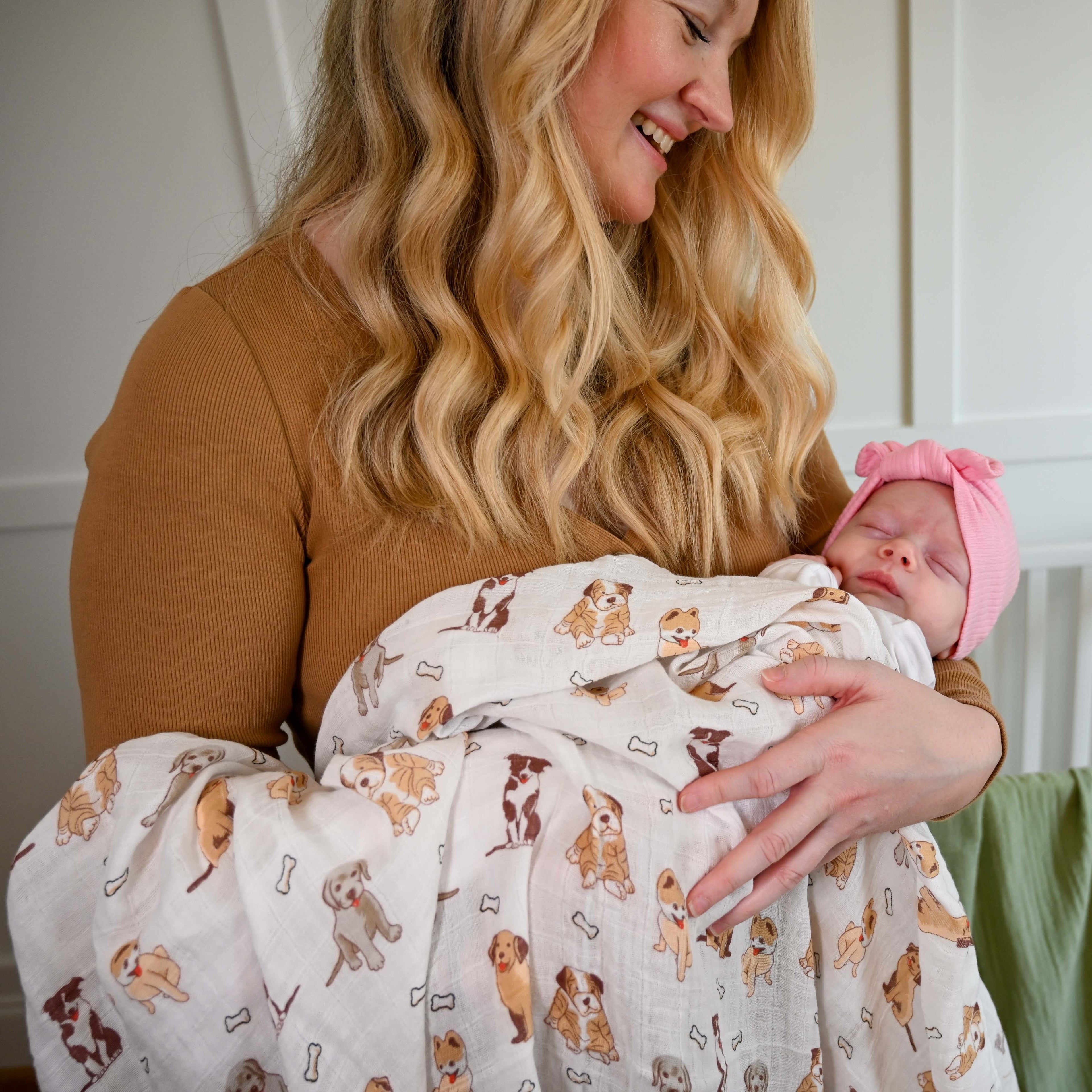 LollyBanks- Woof Woof Baby Muslin Swaddle Blanket