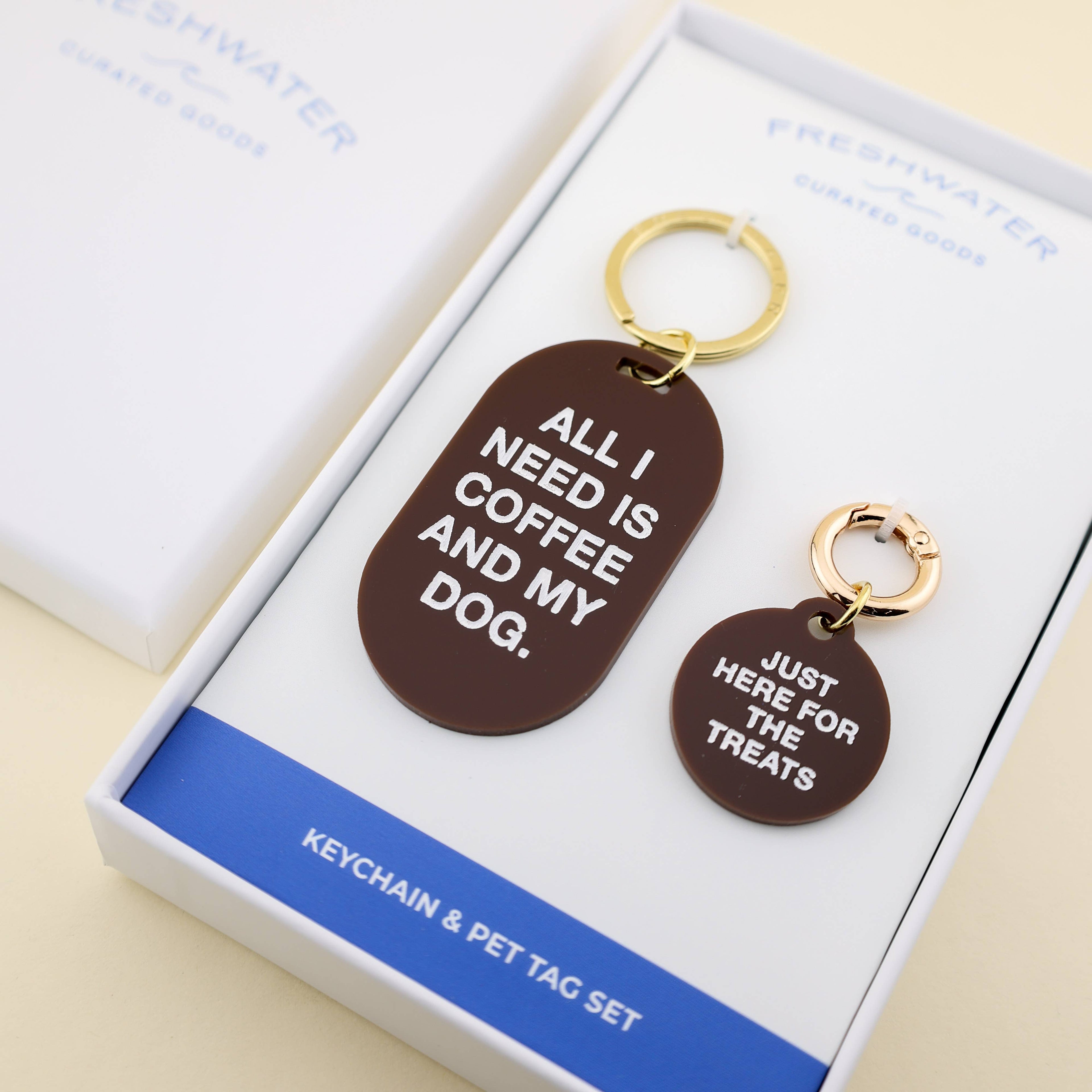 Freshwater Curated Goods- Coffee & My Dog Keychain & Pet Tag Gift Set