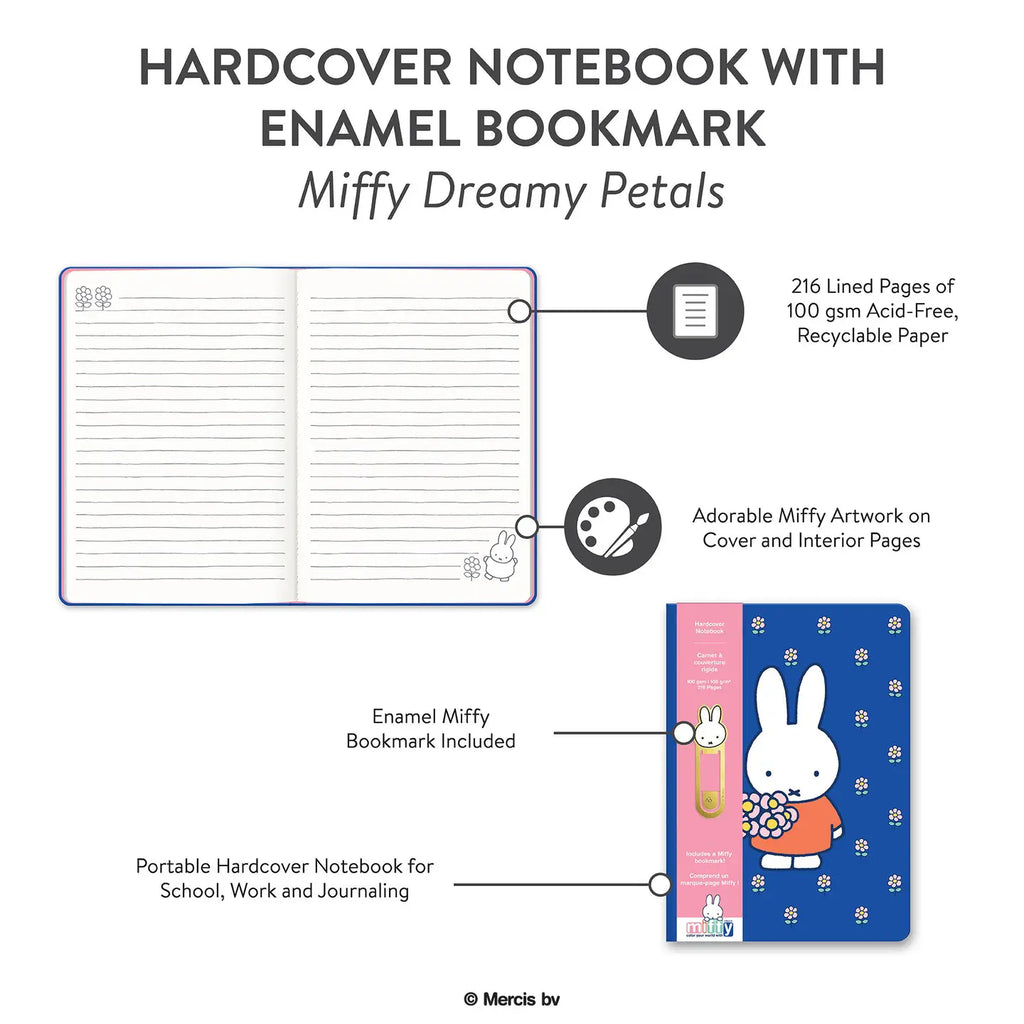 Studio Oh!- Miffy Dreamy Petals Hardcover Notebook with Enamel Bookmark