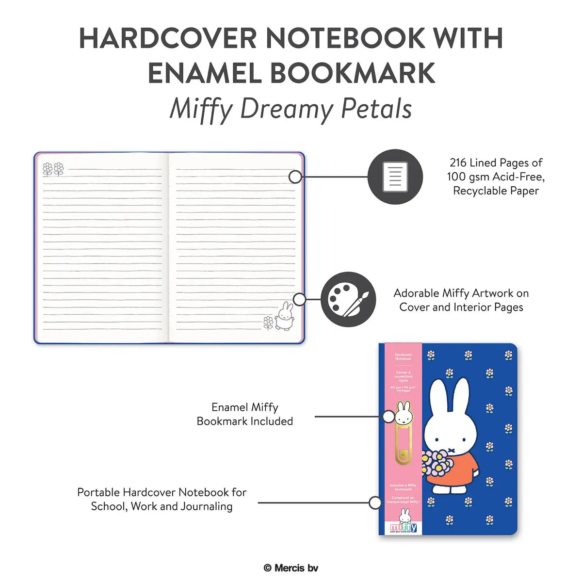 Studio Oh!- Miffy Dreamy Petals Hardcover Notebook with Enamel Bookmark