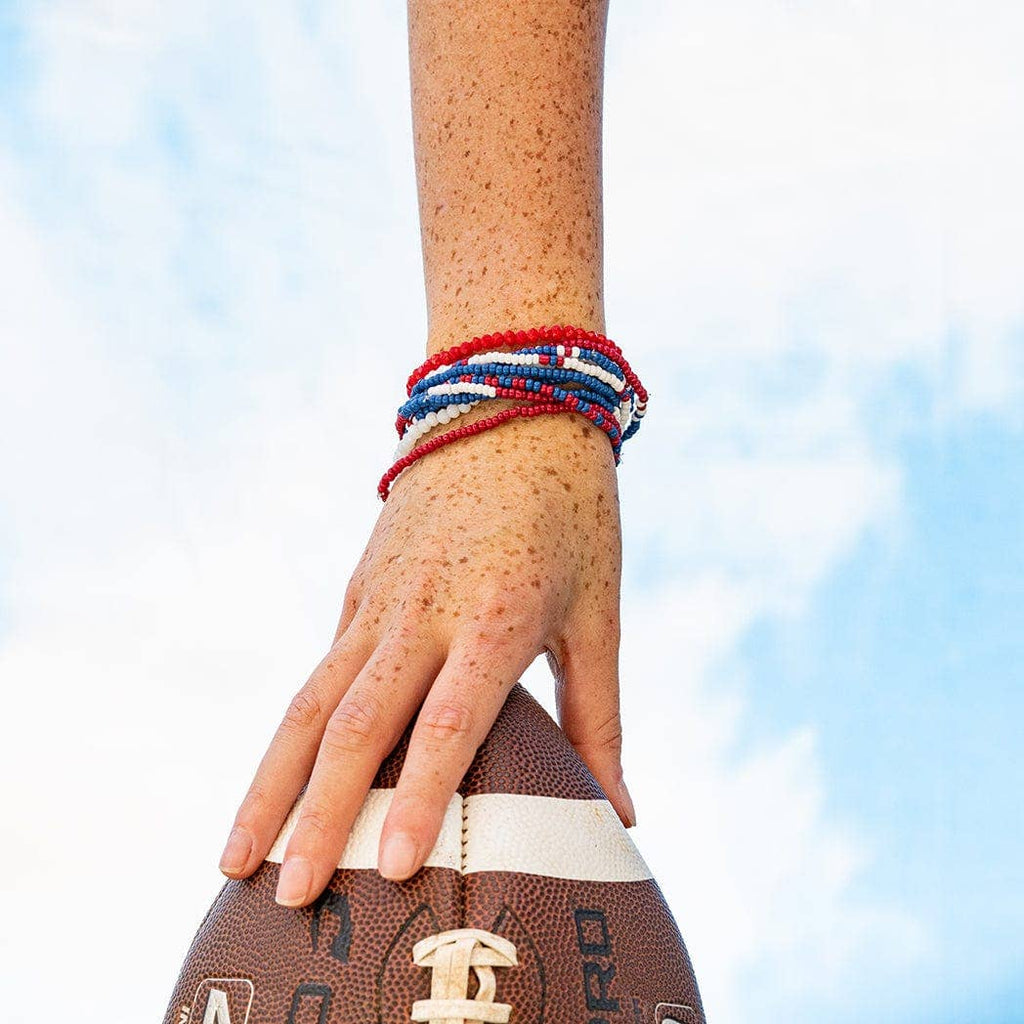 INK + ALLOY- Game Day Color Block Beaded 10 Strand Stretch Bracelets Red and Blue