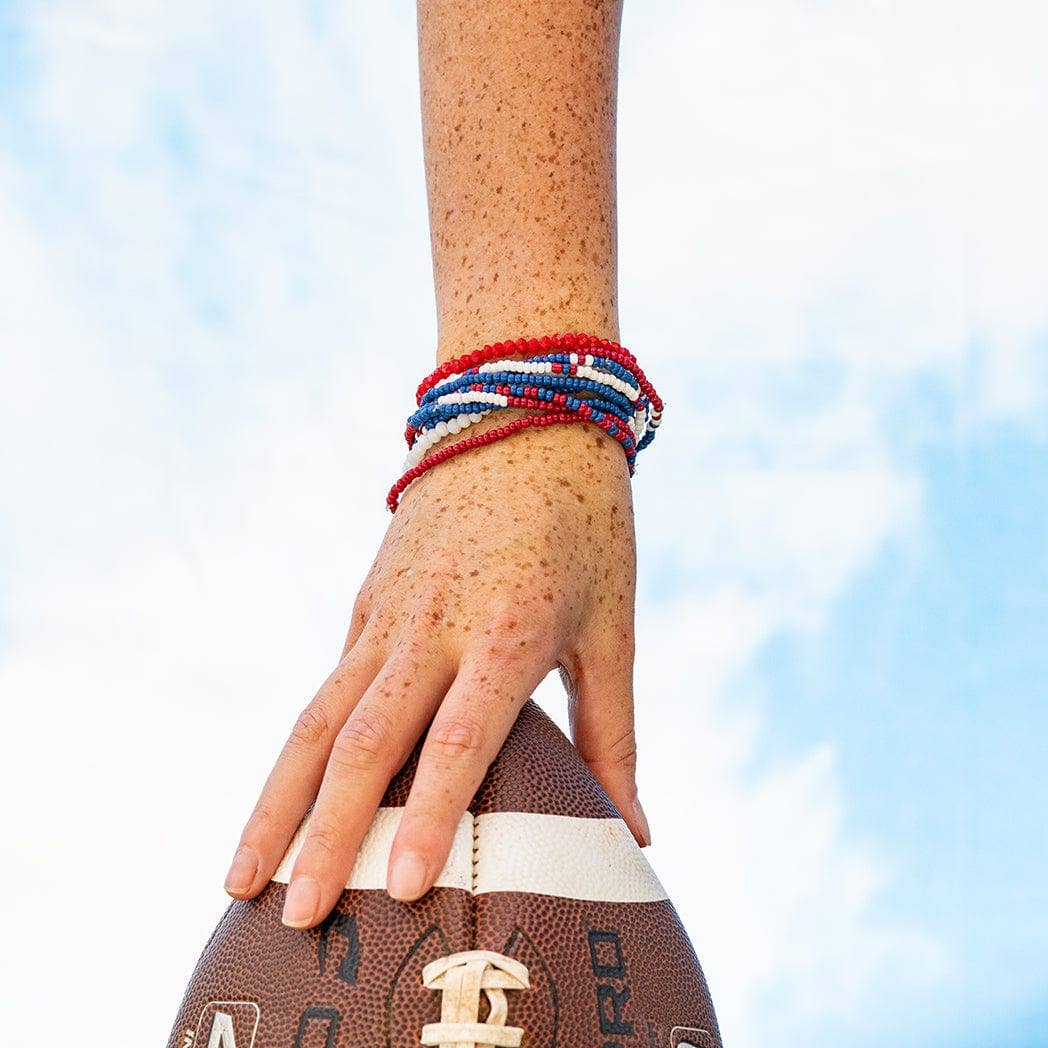 INK + ALLOY- Game Day Color Block Beaded 10 Strand Stretch Bracelets Red and Blue