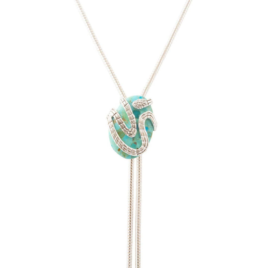 Barse Jewelry- Serpentine Blue Turquoise Silver Chain Bolo Necklace