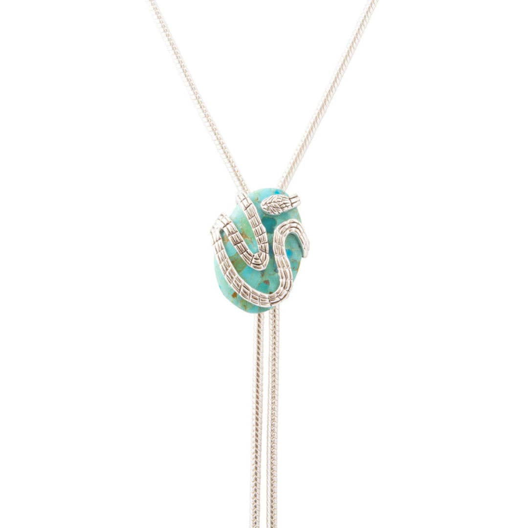 Barse Jewelry- Serpentine Blue Turquoise Silver Chain Bolo Necklace