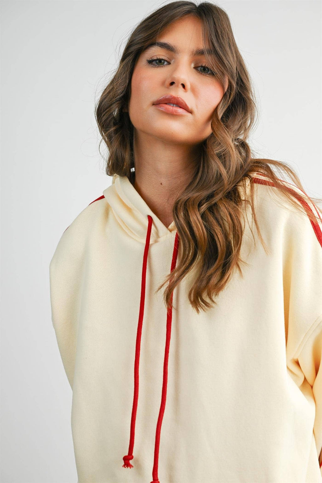 BUTTERMELON- Contrast Striped  Drawstring Hoodie