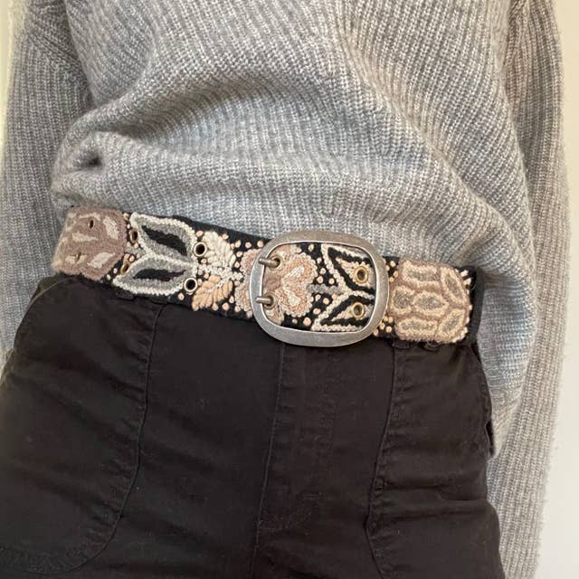 Jenny Krauss- Monochromatic Embroidered Wool Belt, Black