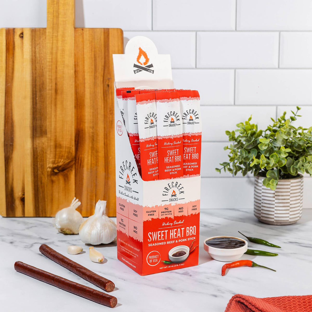 FireCreek Snacks- Sweet Heat BBQ Beef & Pork Meat Sticks - 20ct Protein Snacks