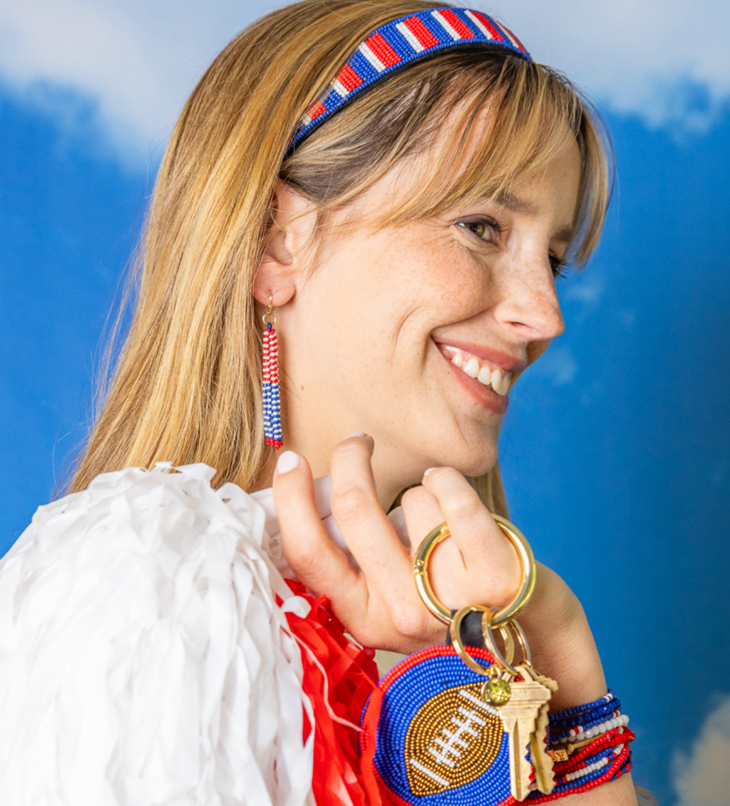 INK + ALLOY- Game Day Tassel Seed Bead Earrings Blue + Red