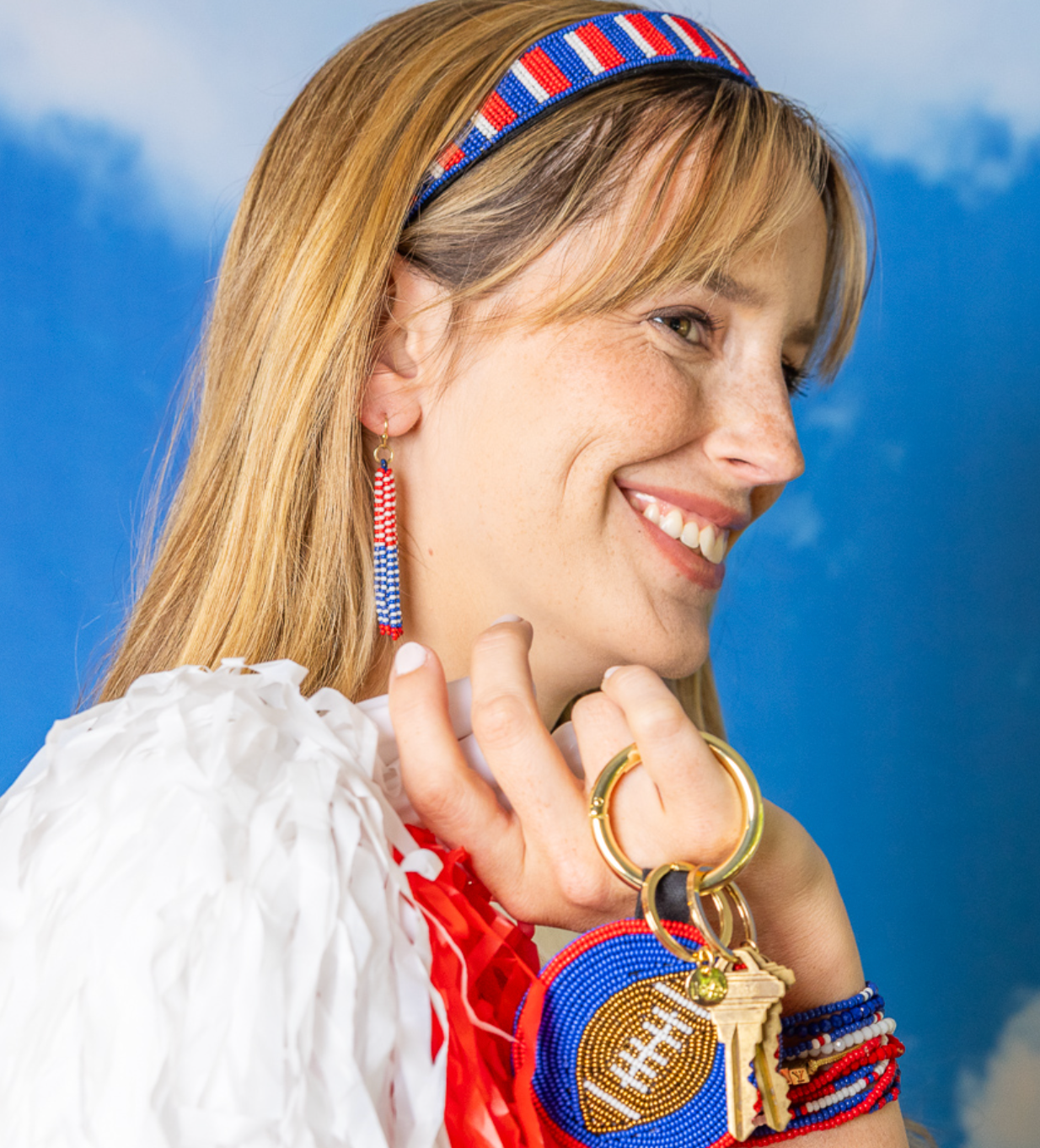 INK + ALLOY- Game Day Tassel Seed Bead Earrings Blue + Red