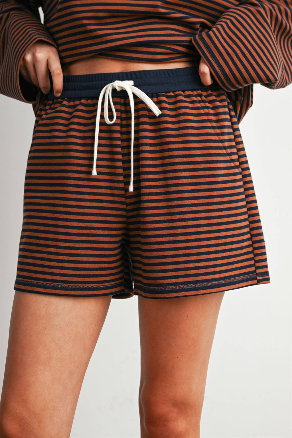 BUTTERMELON- Striped Drawstring Casual Shorts