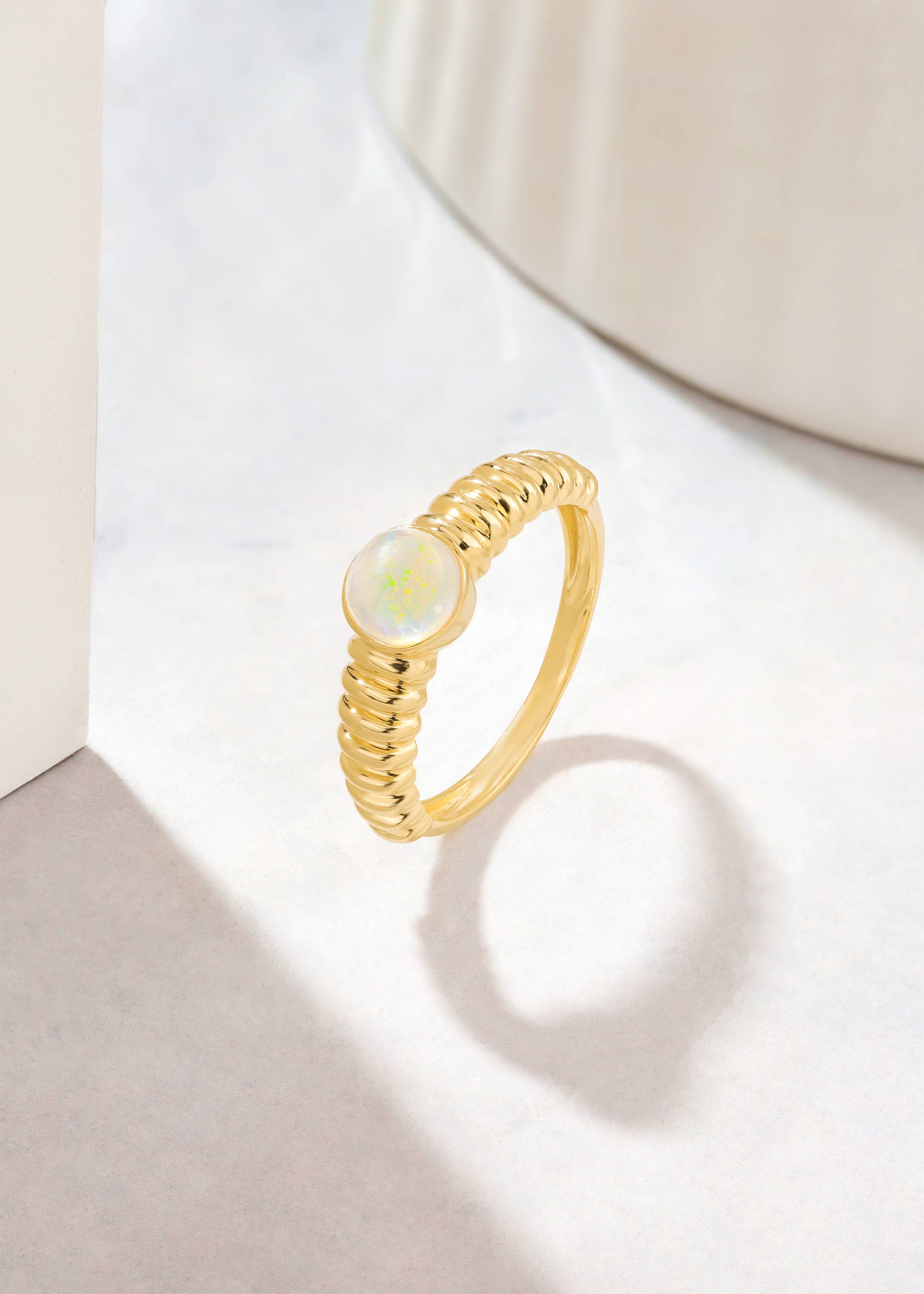 Tiramisu- Sculpted Gold Plated Silver Ring with Opal Textured Elegance