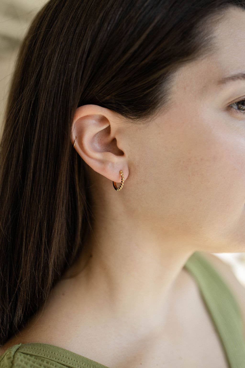 Land of Salt- Small Beaded Hoop Earrings in Gold