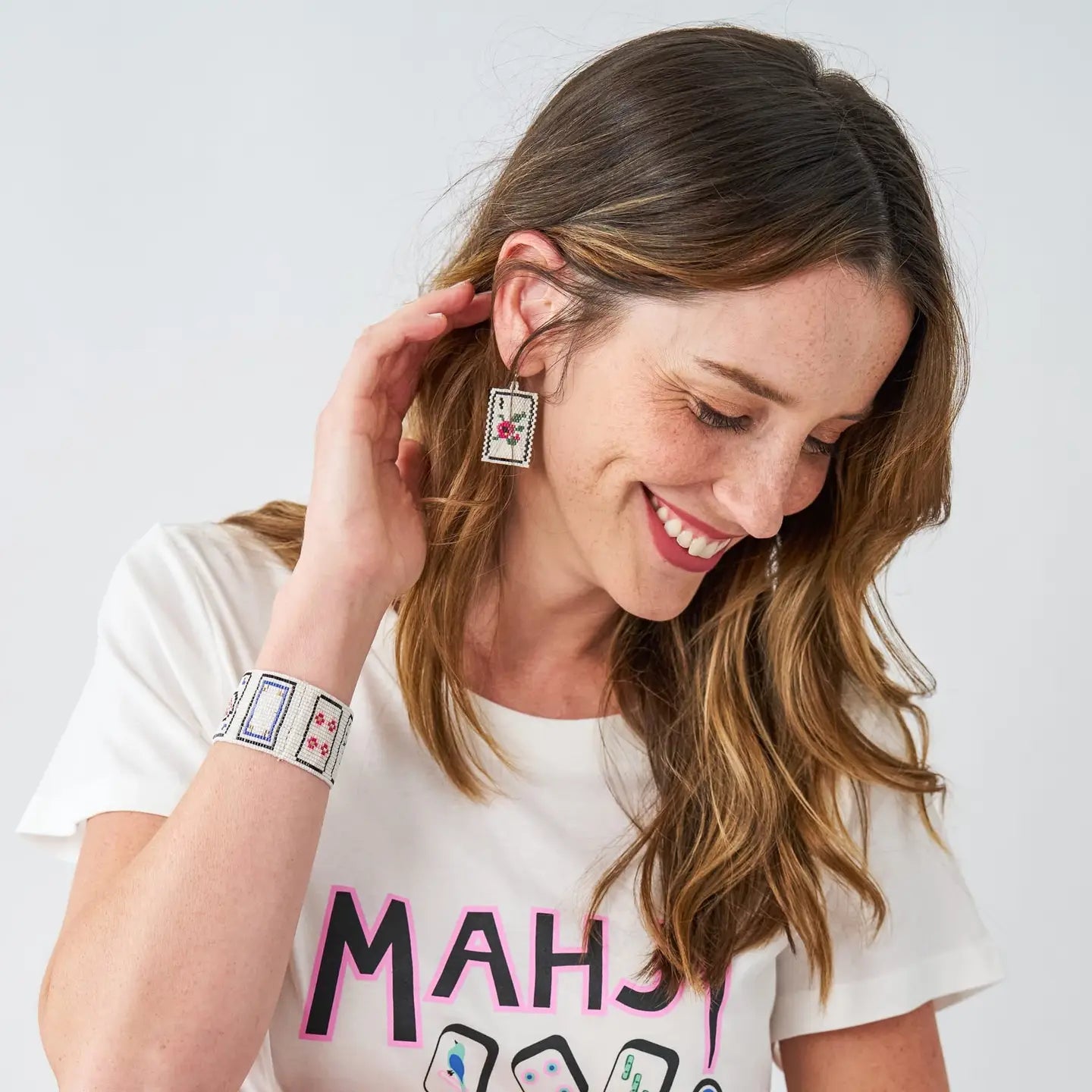 Ink + Alloy- Lily Beaded Mahjong Earrings