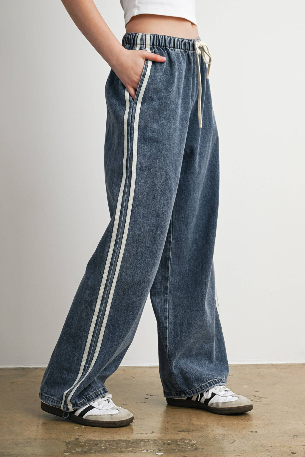 BUTTERMELON- Side Stripe Wide Leg Denim Pants