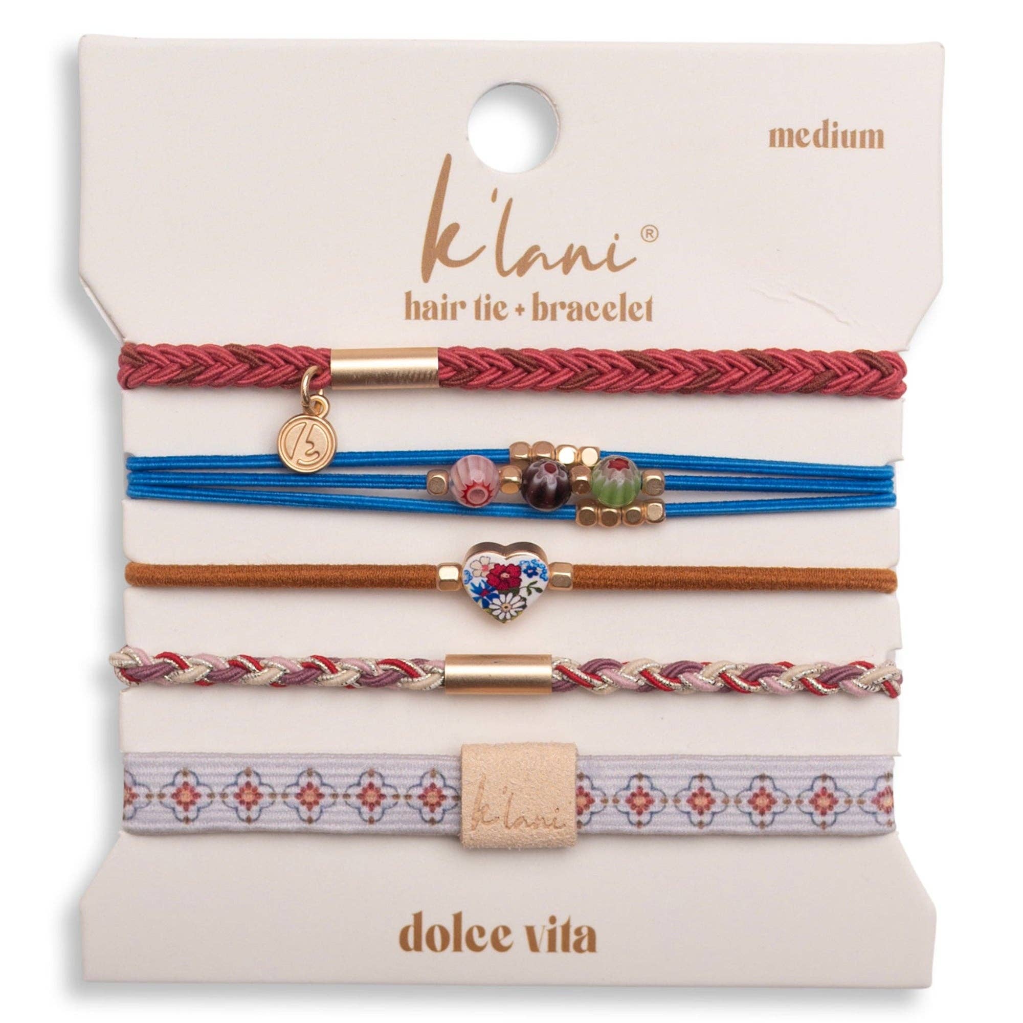 K'lani- "Dolce Vita" Floral Glass Beads with Gold Accents Hair Tie Bracelets