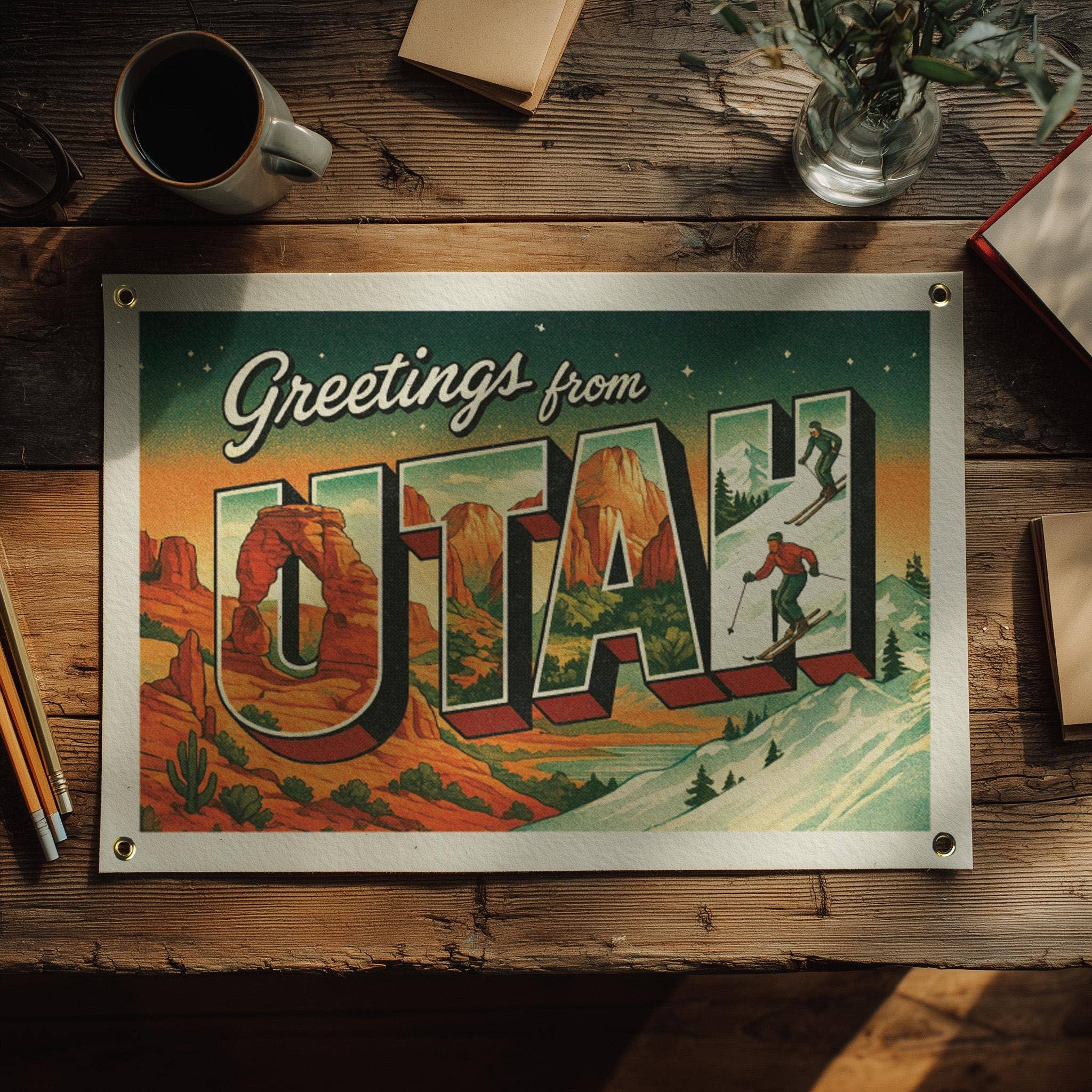 Benoit's Design Co.- Greetings From Utah State Postcard Felt Banner