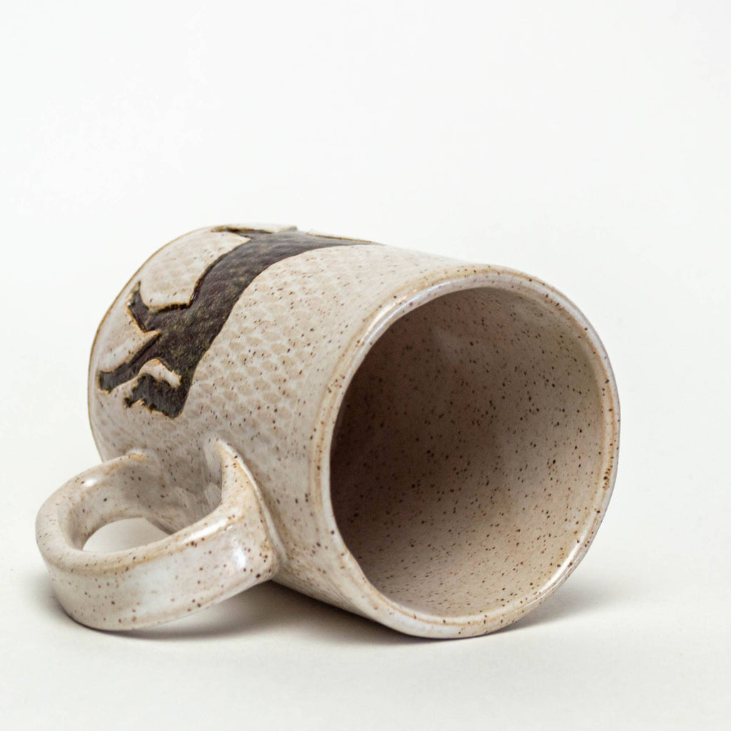 White Squirrel Clayworks- Brown Horse Design Handmade, in Ohio, Ceramic 14oz White Mug
