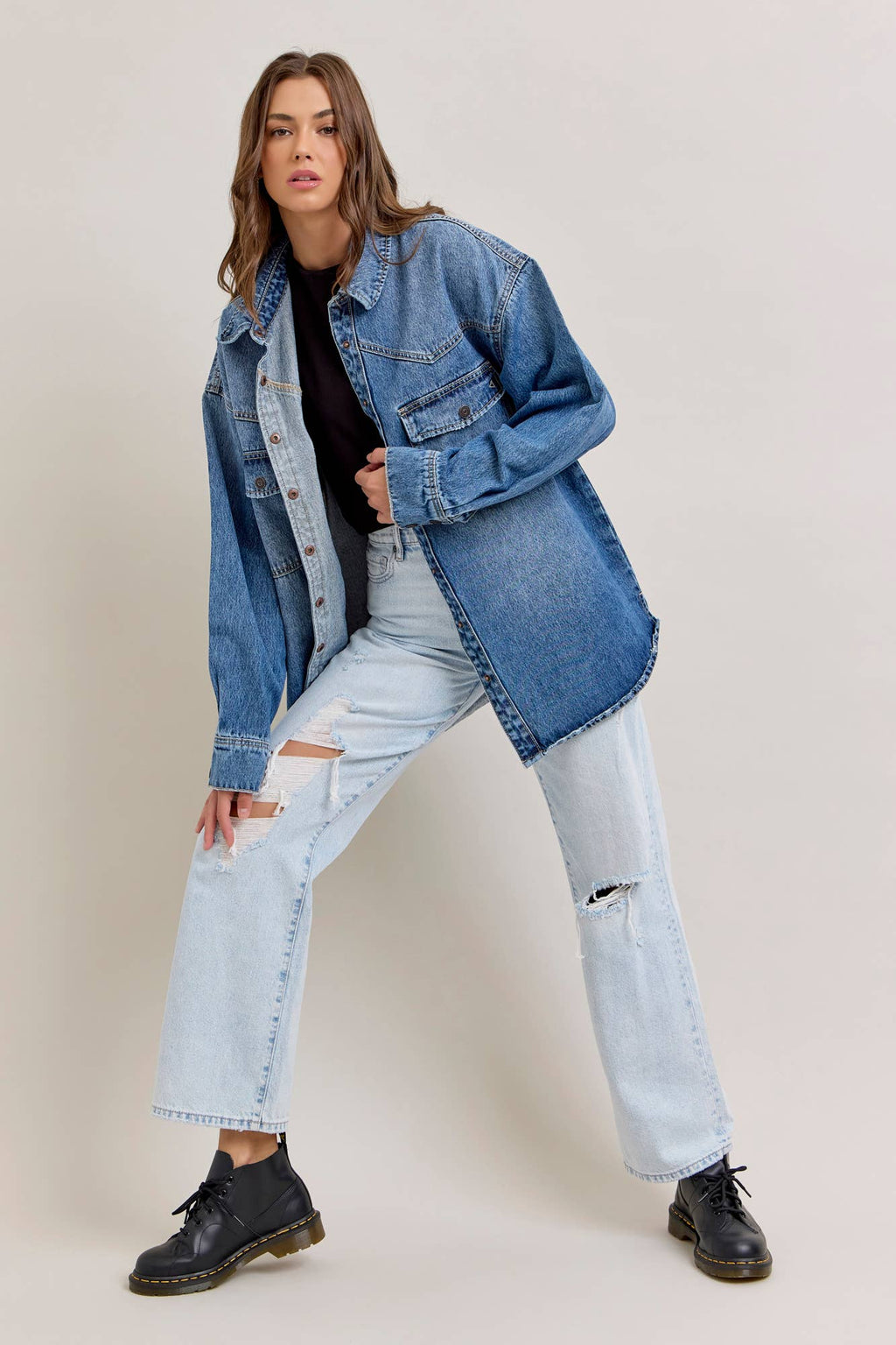 Hidden Jeans- Medium Dark Classic Oversized Western Shirt