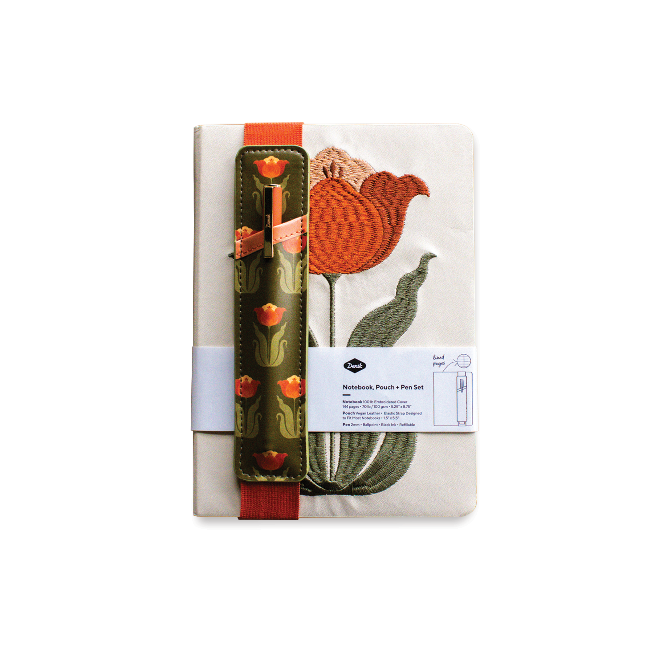 Denik- Tulip Embroidered Journal with Pen