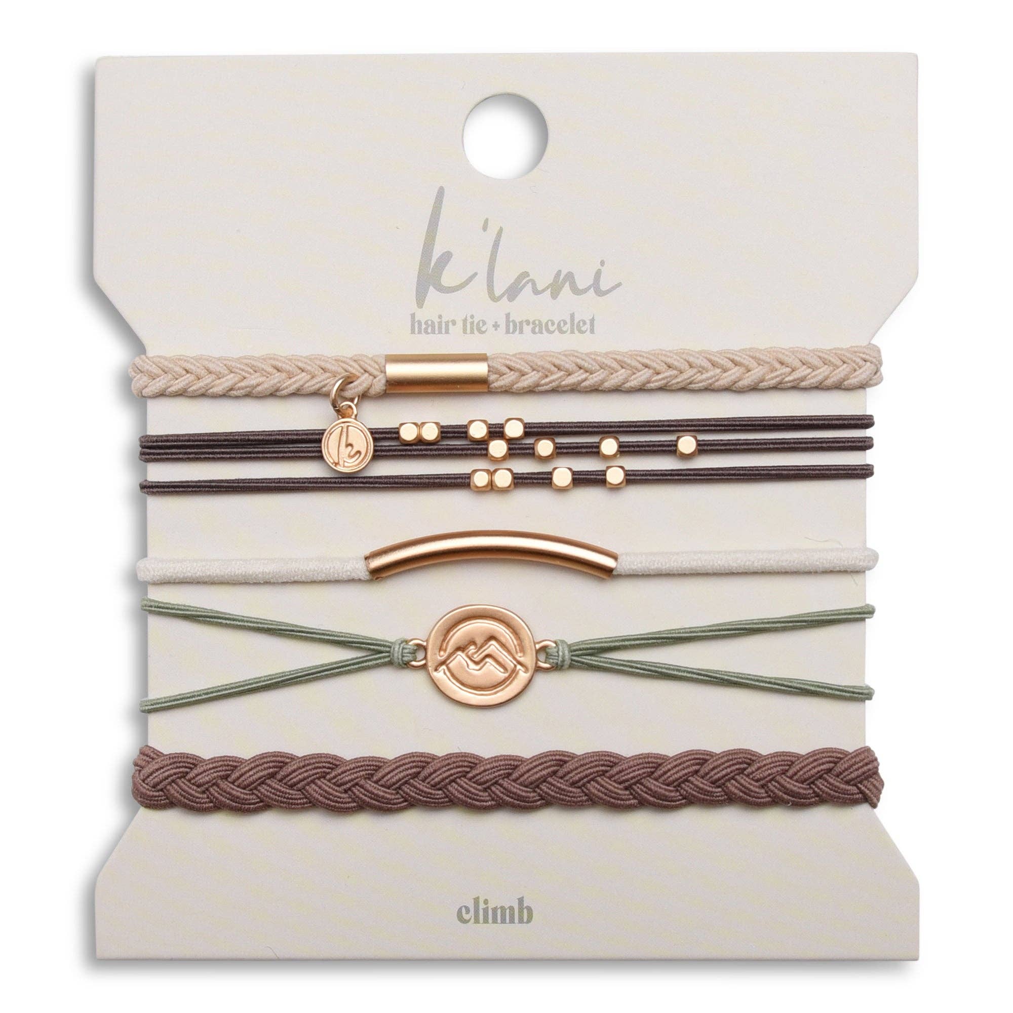 K'Lani- "Climb" Gold Mountain Peak Charm Hair Tie Bracelets
