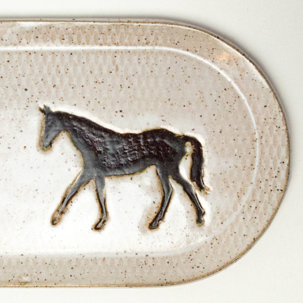 White Squirrel Clayworks- Brown Horse Design Handmade, in Ohio, Ceramic Platter Lg 10"