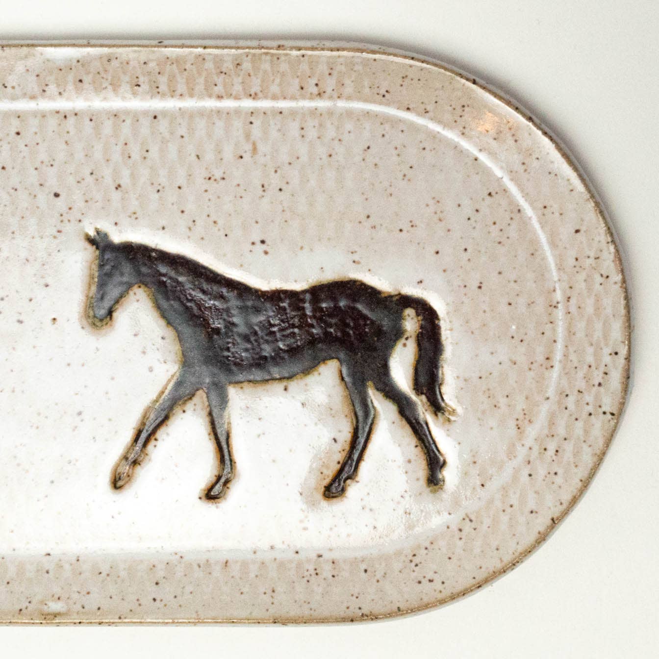 White Squirrel Clayworks- Brown Horse Design Handmade, in Ohio, Ceramic Platter Lg 10"