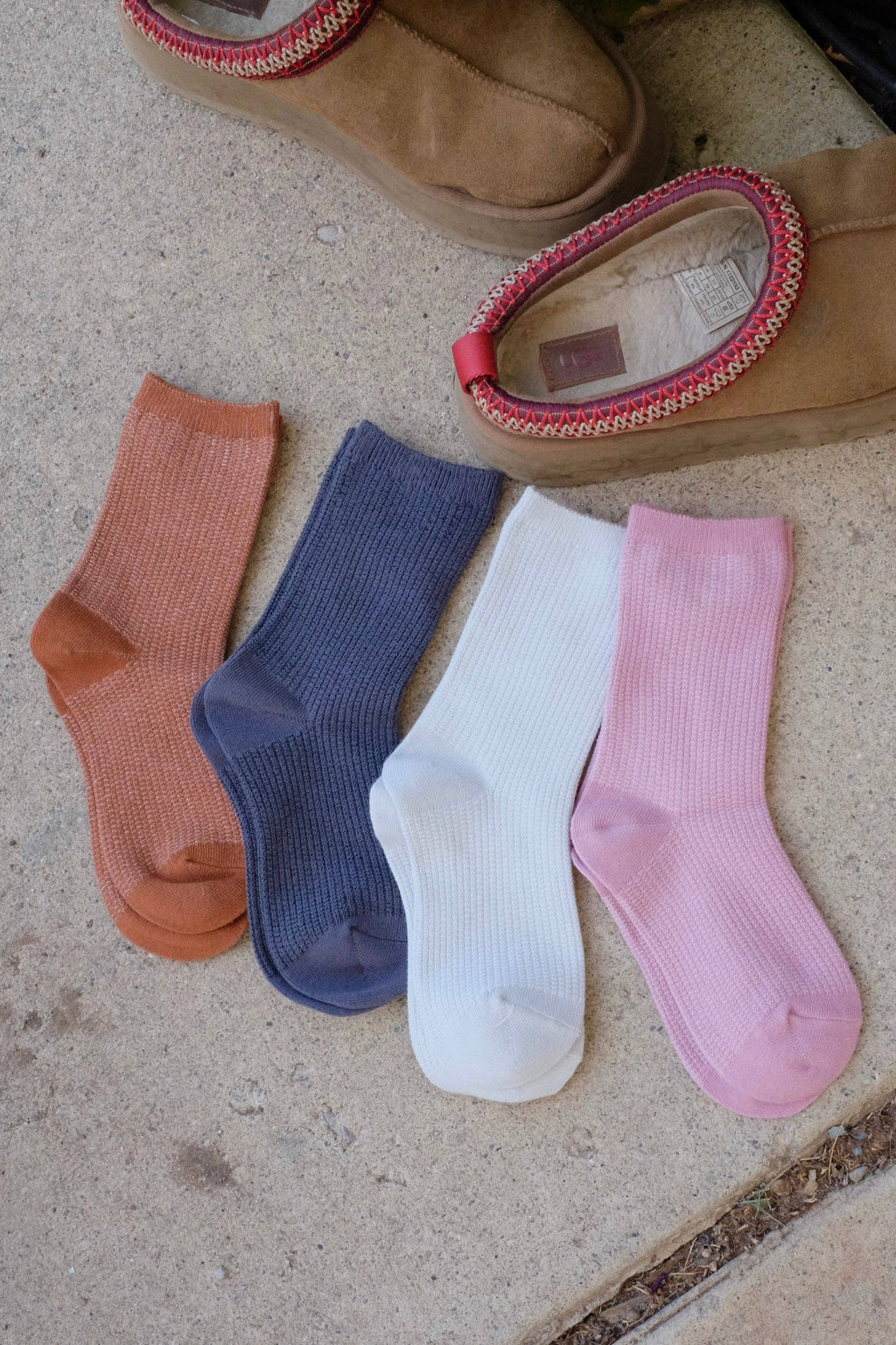 First Summer- Cozy Waffle-Knit Fall Crew Socks