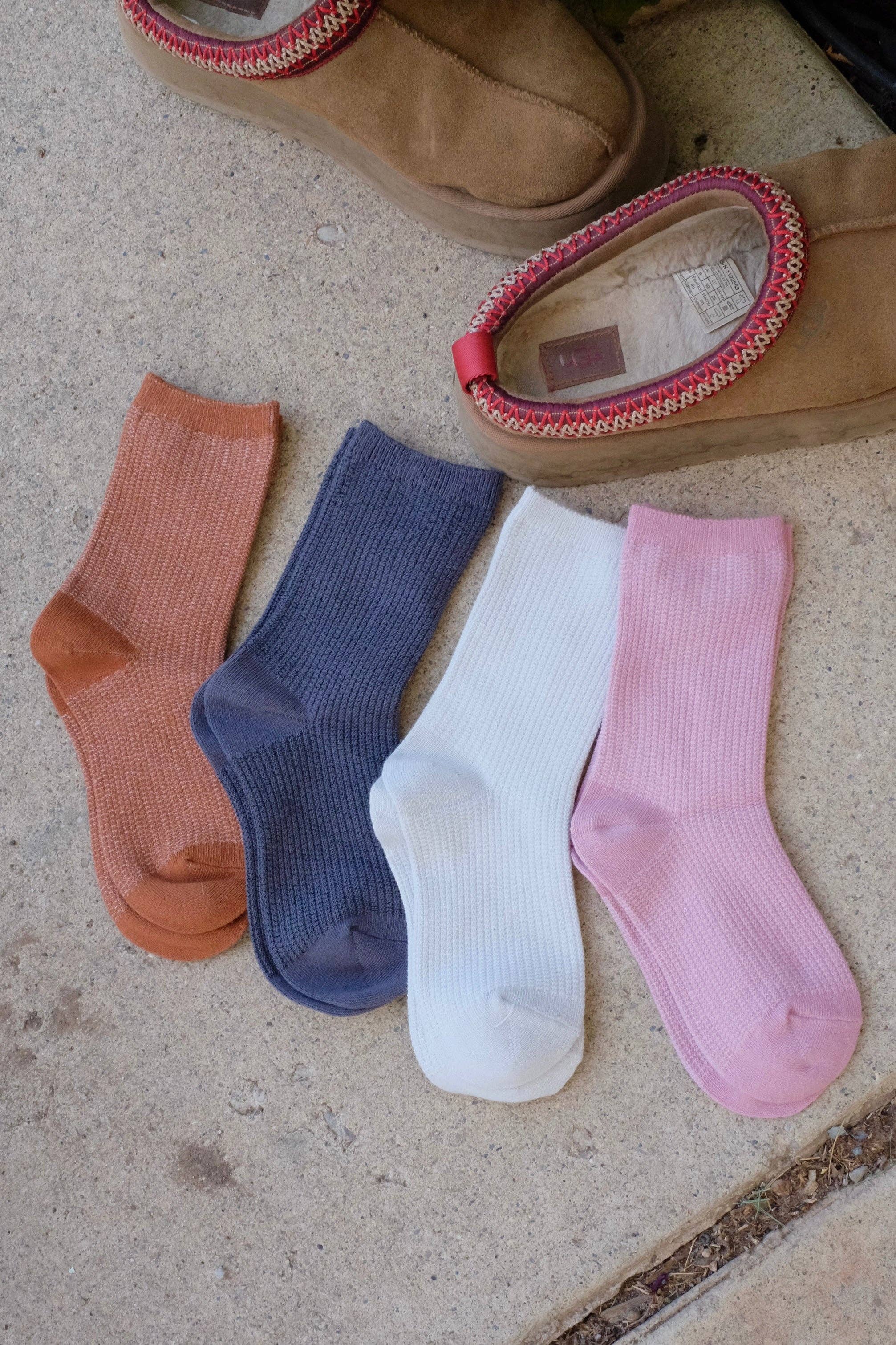 First Summer- Cozy Waffle-Knit Fall Crew Socks