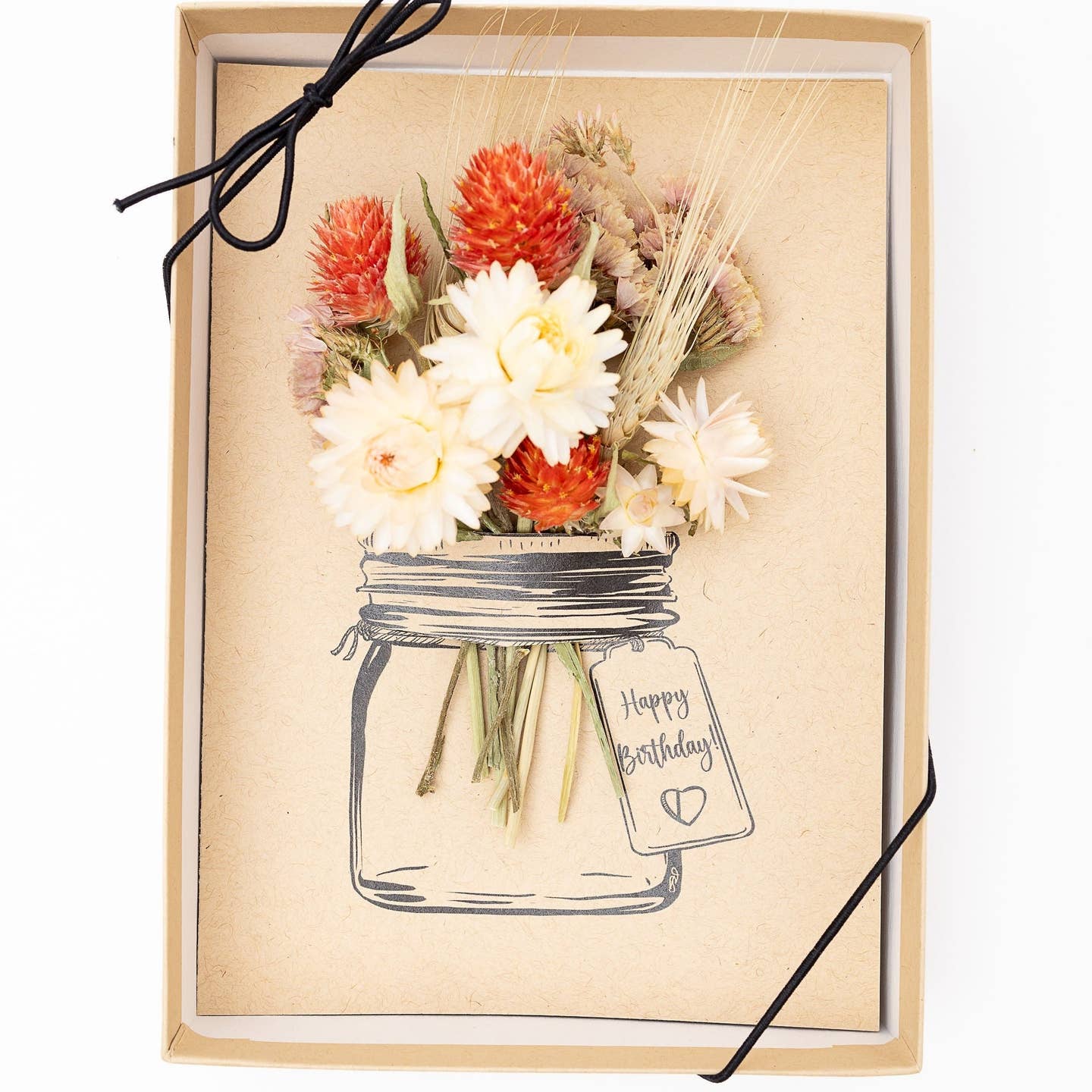 Orchid & Pine- Happy Birthday - Mason Jar Dried Bouquet Greeting Card