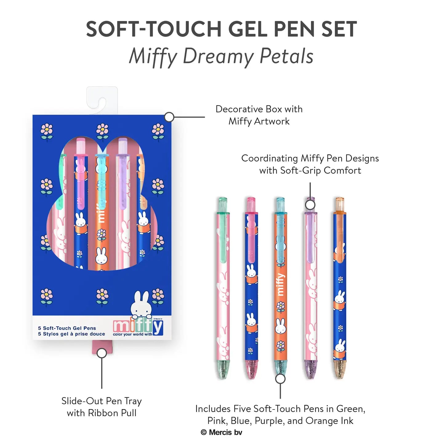 Studio Oh!- Miffy Dreamy Petals Soft-Touch Gel Pen Set