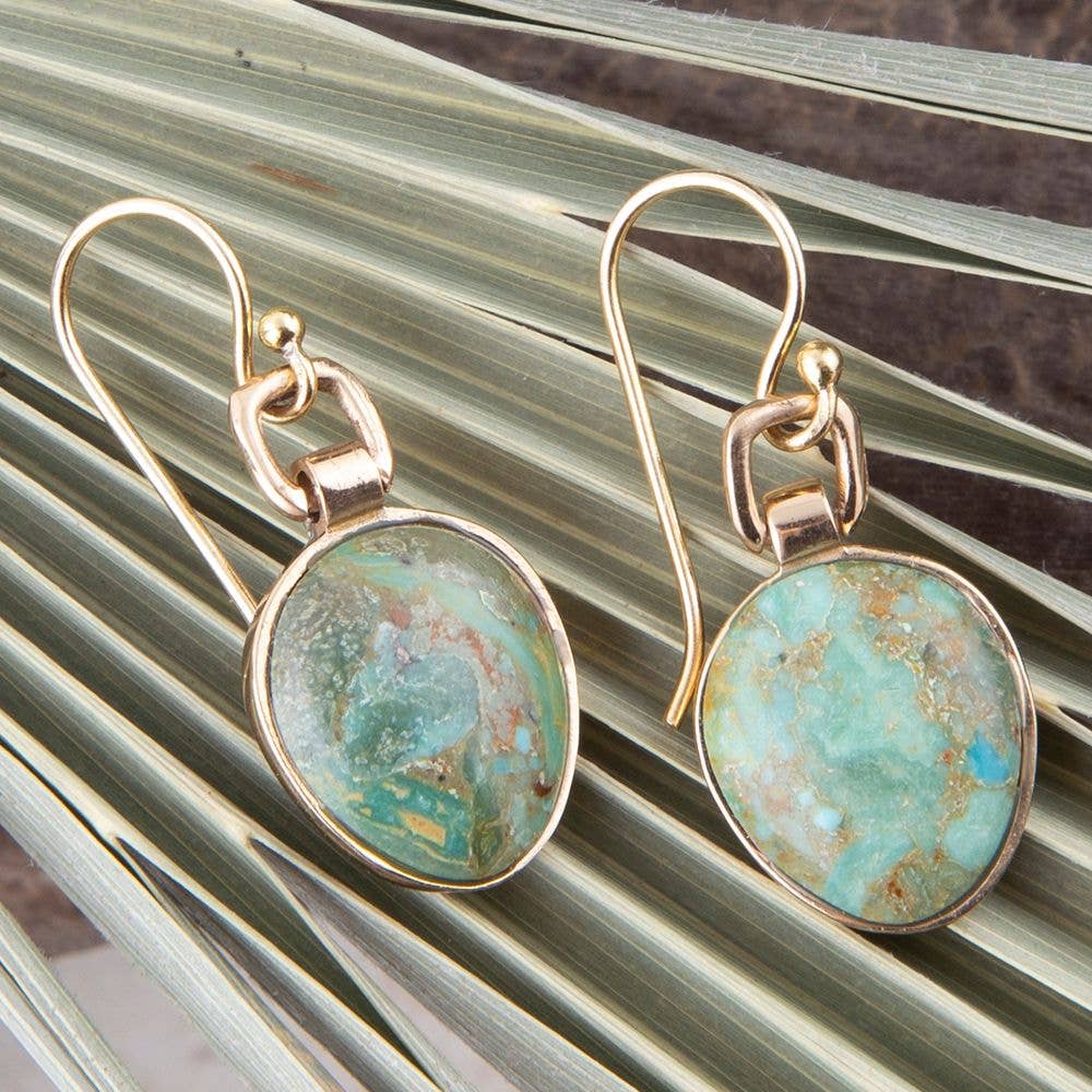 Barse Jewelry- Drops of Blue Turquoise Golden Bronze Drop Earrings