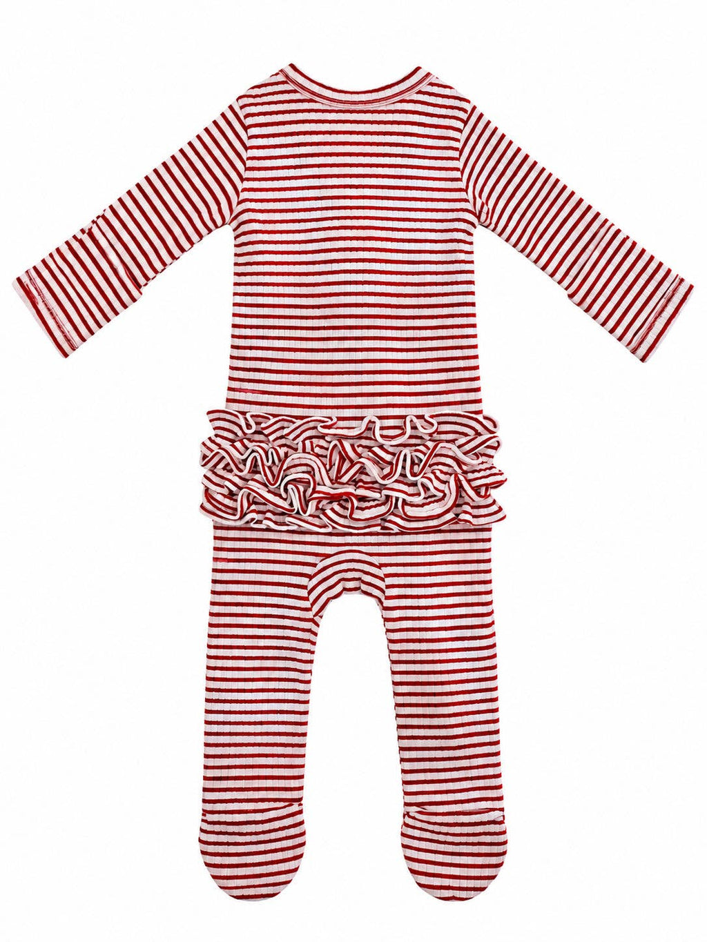 SIIX Collection- Red Stripe / Ribbed Frill 2-Way Zip Footie